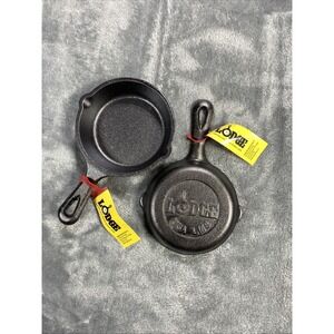 Lodge Mini Cast Iron Skillet 3.5 Inch Lot of 2 USA LMS Seasoned NEW with Tags